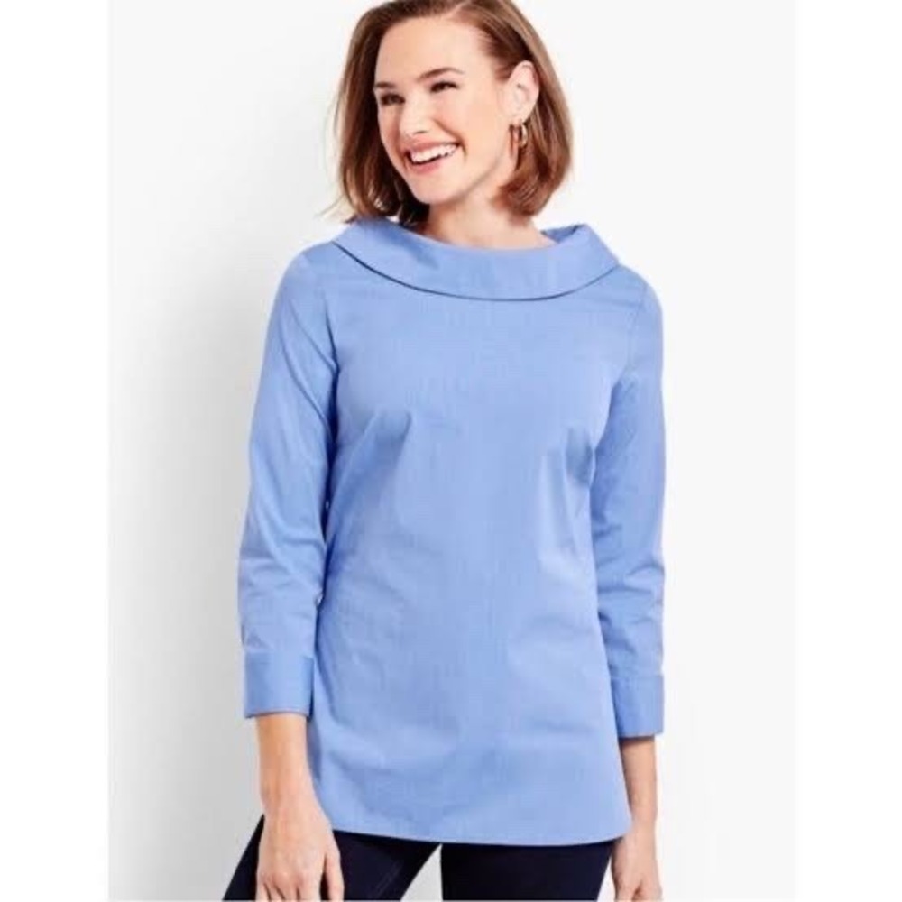 Talbots Womens Sabrina Blue Portrait Collar 3/4 Sleeve Cotton Blend Size L